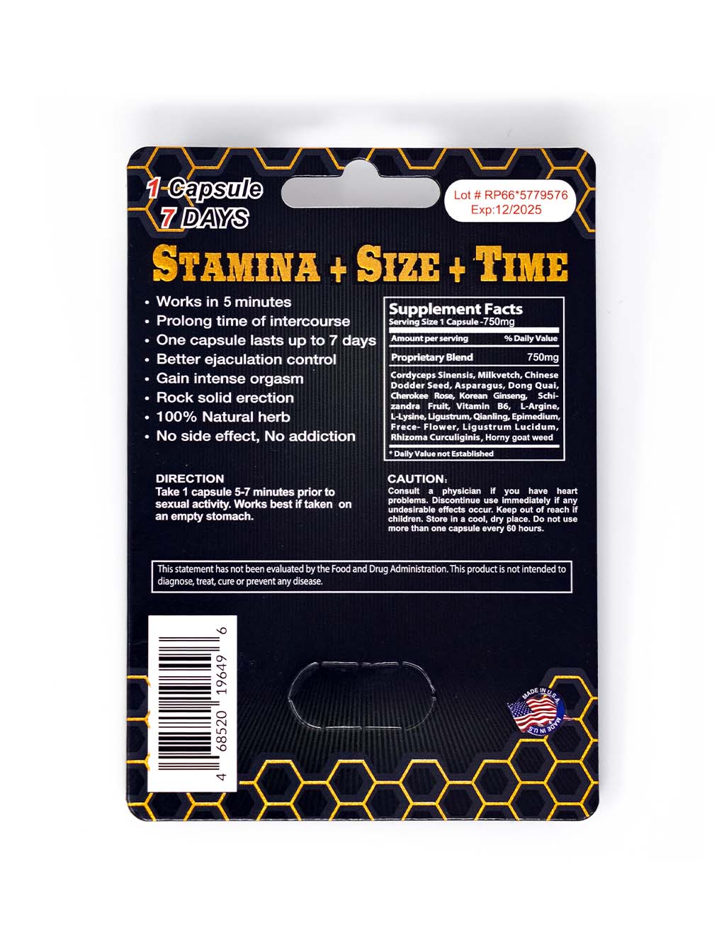 Killer Bee Men's Supplement- Back