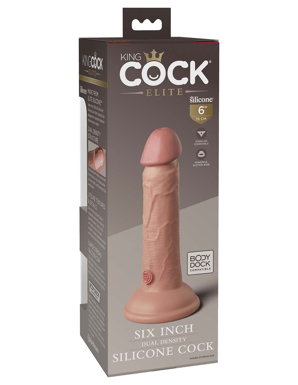King Cock Elite 6" Silicone Cock- Light- Box- Back