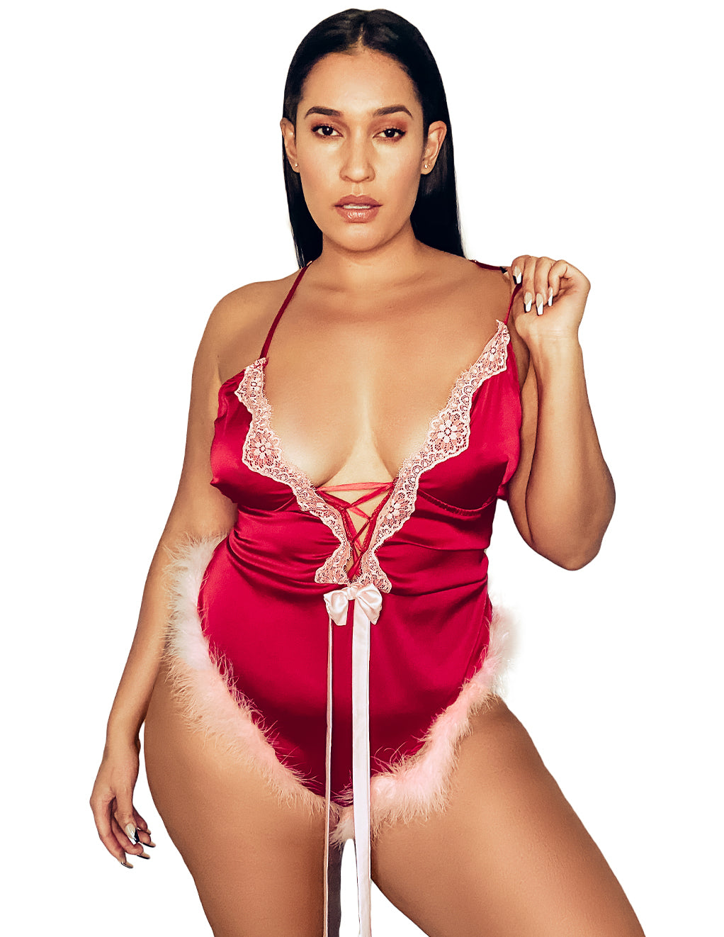 Roma Marabou Satin Teddy- Front