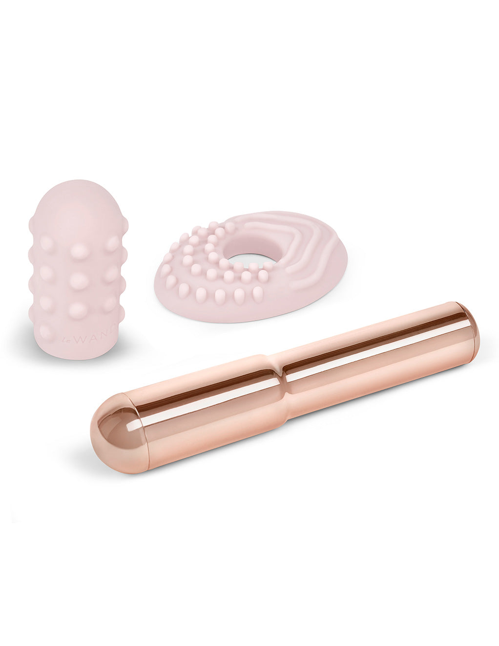 Le Wand Grand Bullet Rechargeable Clitoral Vibrator- Rose Gold- Attachments