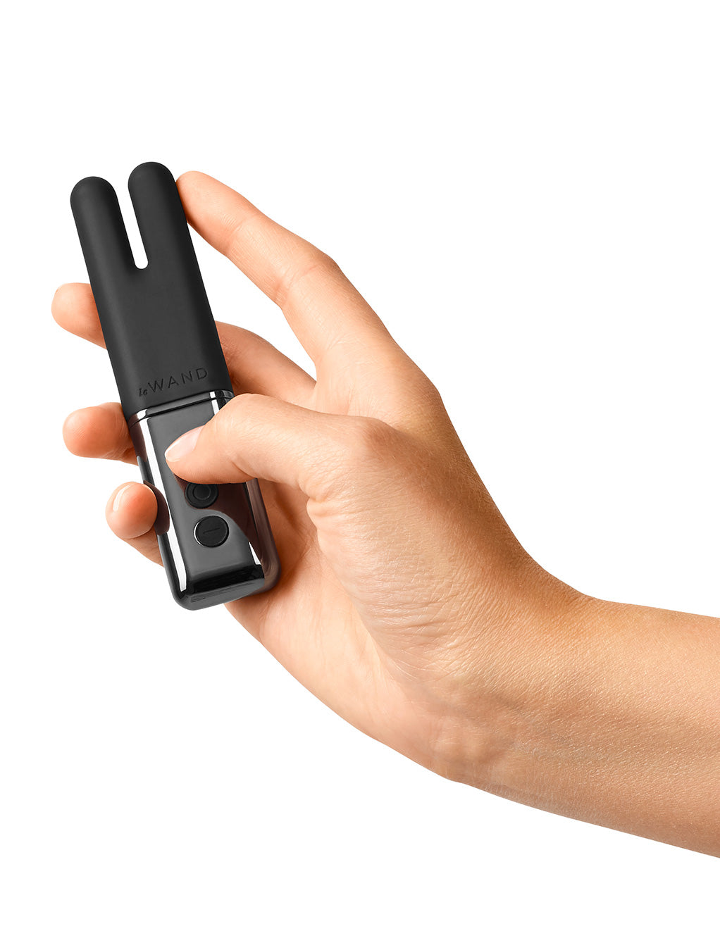 Le Wand Deux Rechargeable Clitoral Vibrator- Black- In hand