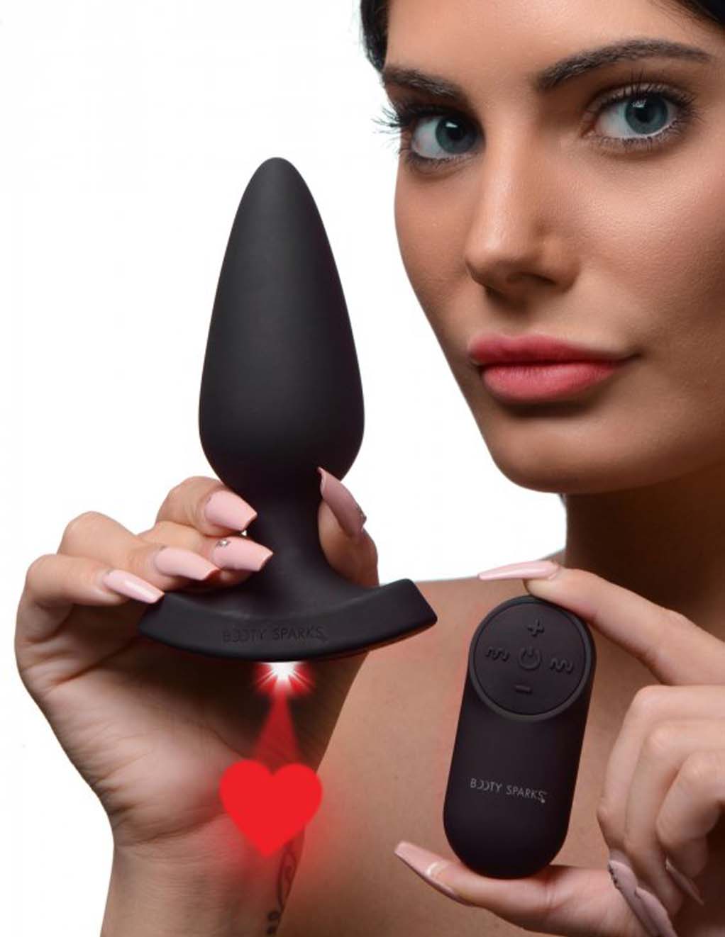 Booty Sparks Remote Laser Heart Plug- Female Model- Large