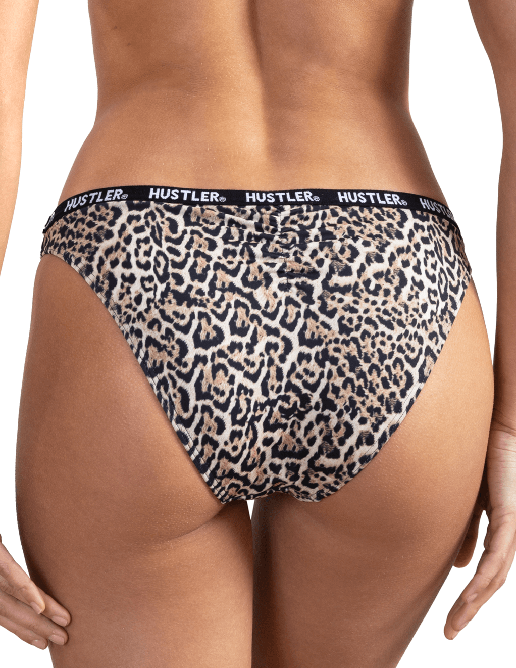 HUSTLER® Logo High Leg Leopard Bikini Brief - Back Detail