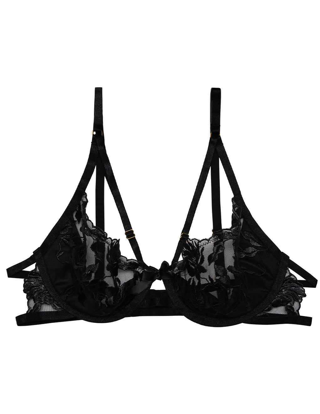 Hustler Satin Sling Cup Bra- Black- Front