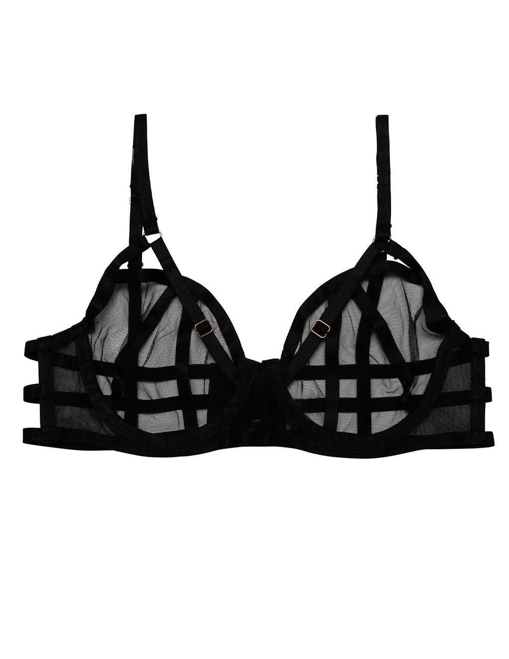 HUSTLER Strappy Mesh Bra- Black- Front