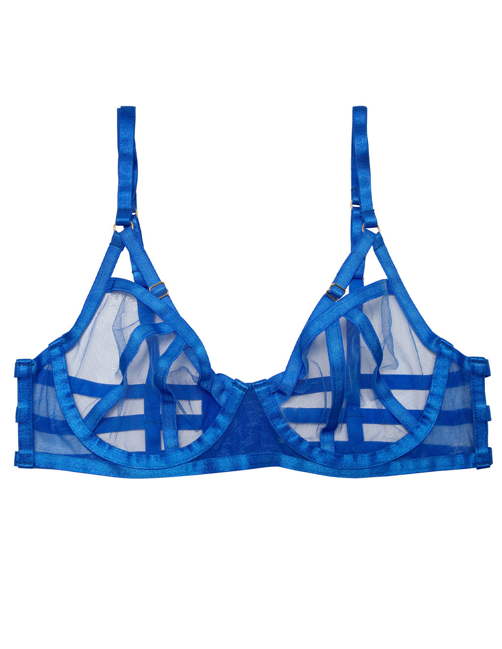 HUSTLER Strappy Mesh Bra- Blue- Front