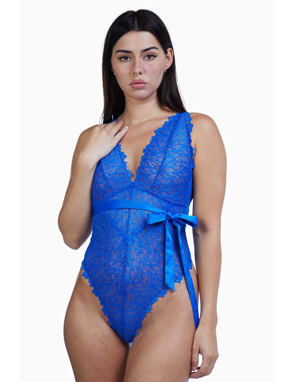HUSTLER Apex Plunge Teddy- Blue- Front On Model