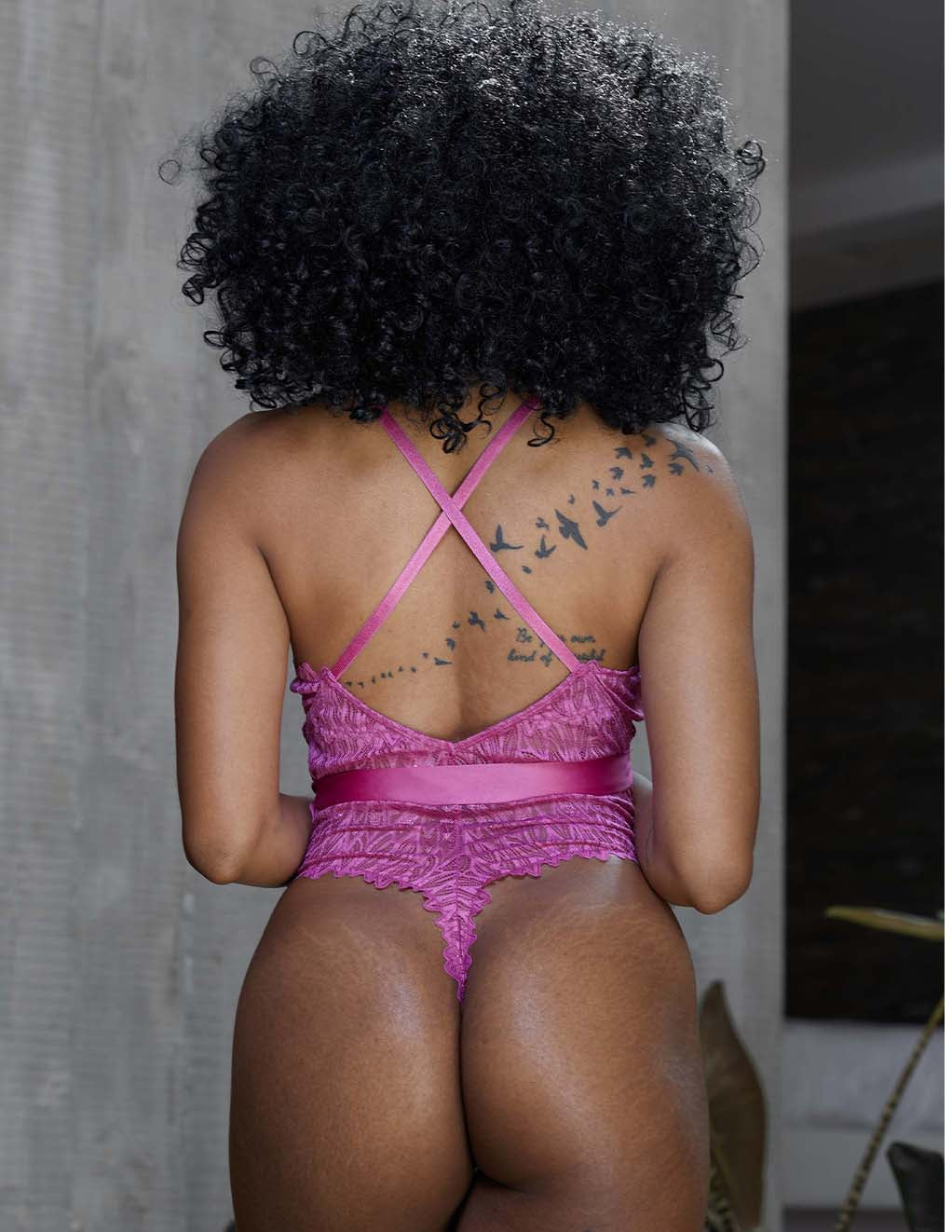 HUSTLER Apex Plunge Teddy- Violet- Back On Model