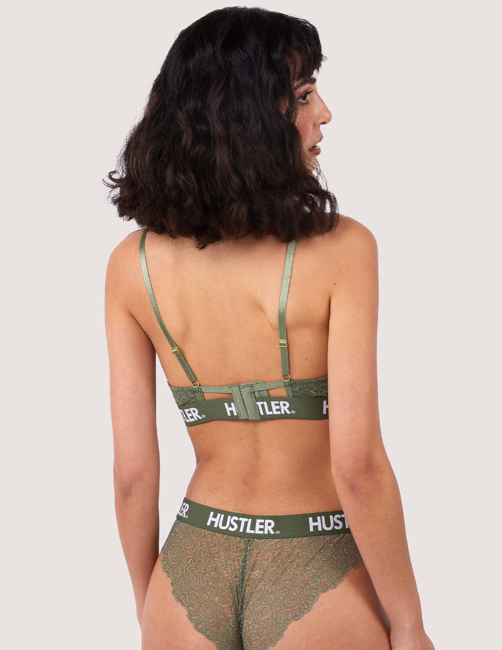 HUSTLER® Logo Lace Bra Olive- Set- Back