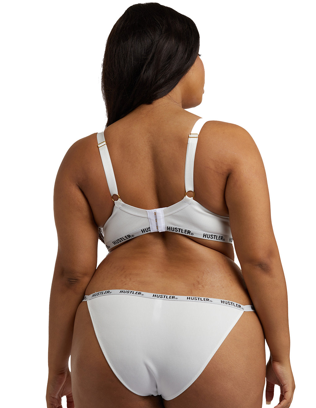 HUSTLER® Logo Ribbed Bra Ivory- Curve- Back