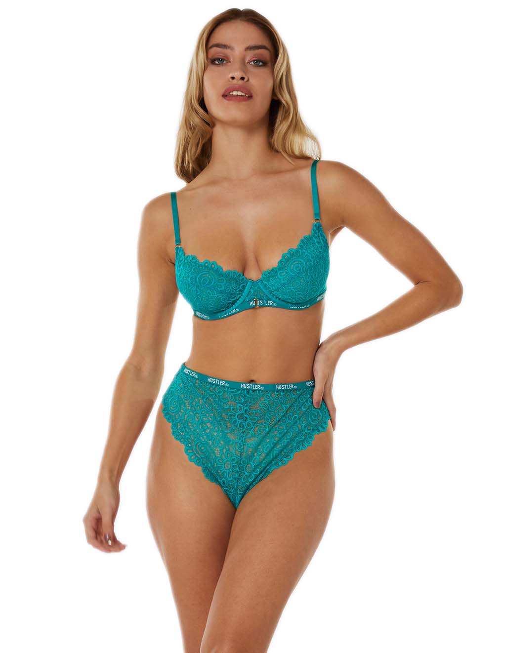 HUSTLER® Slim Logo Lace Bra- Set- Front