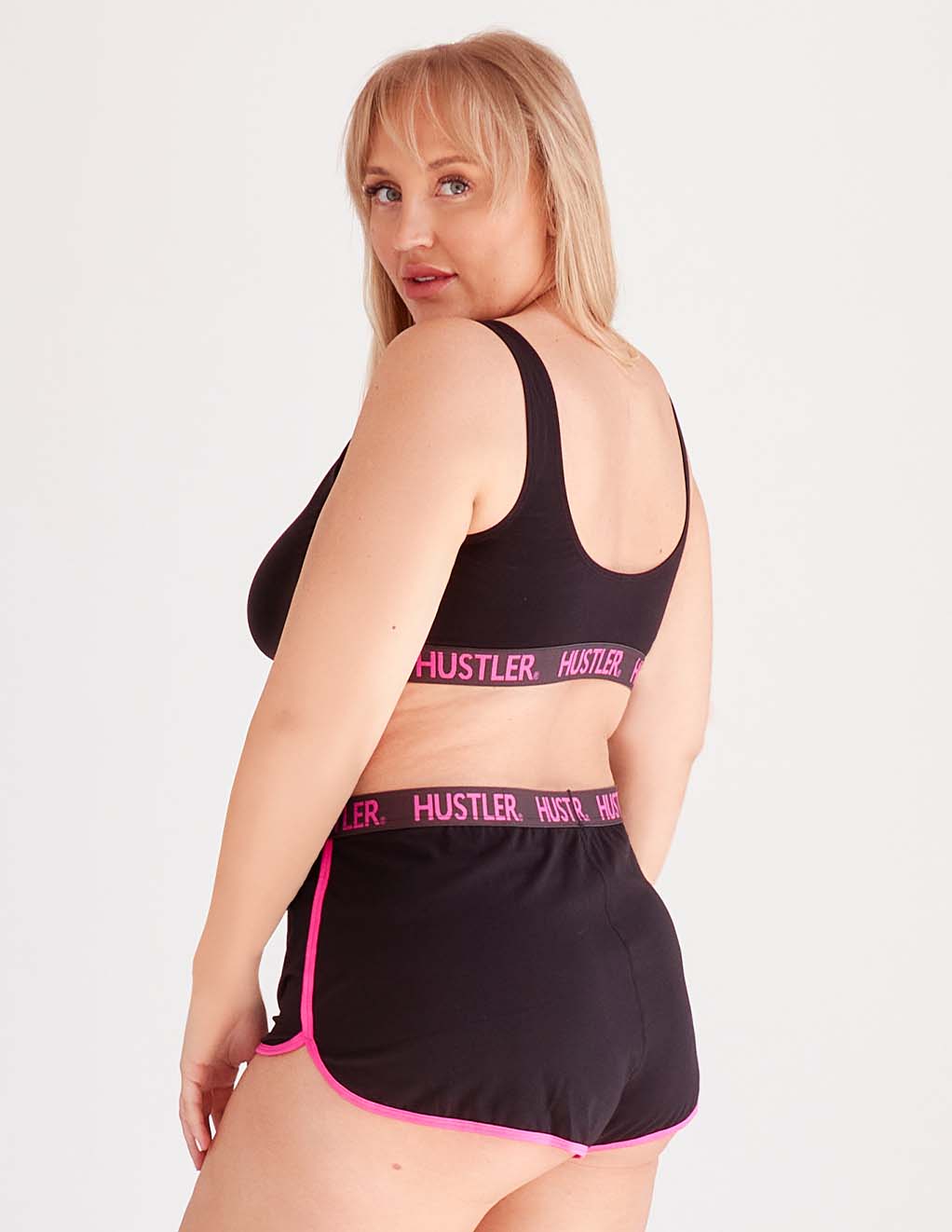 HUSTLER® Cutout Crop Top- Black/Pink- plus- Back