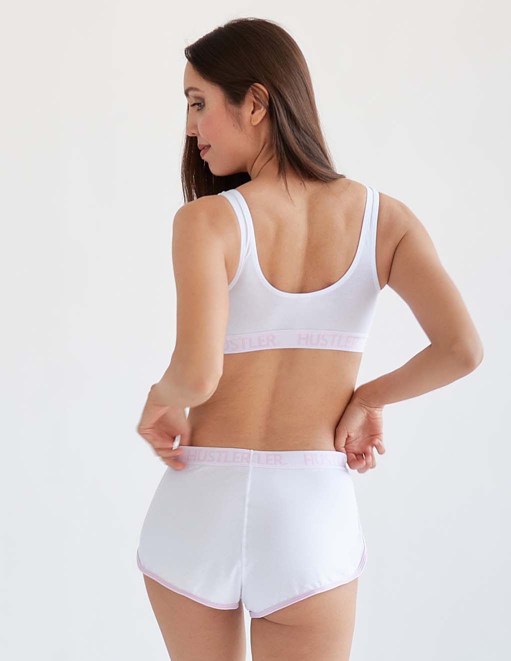 HUSTLER® Cutout Crop Top- White/Pink- Back