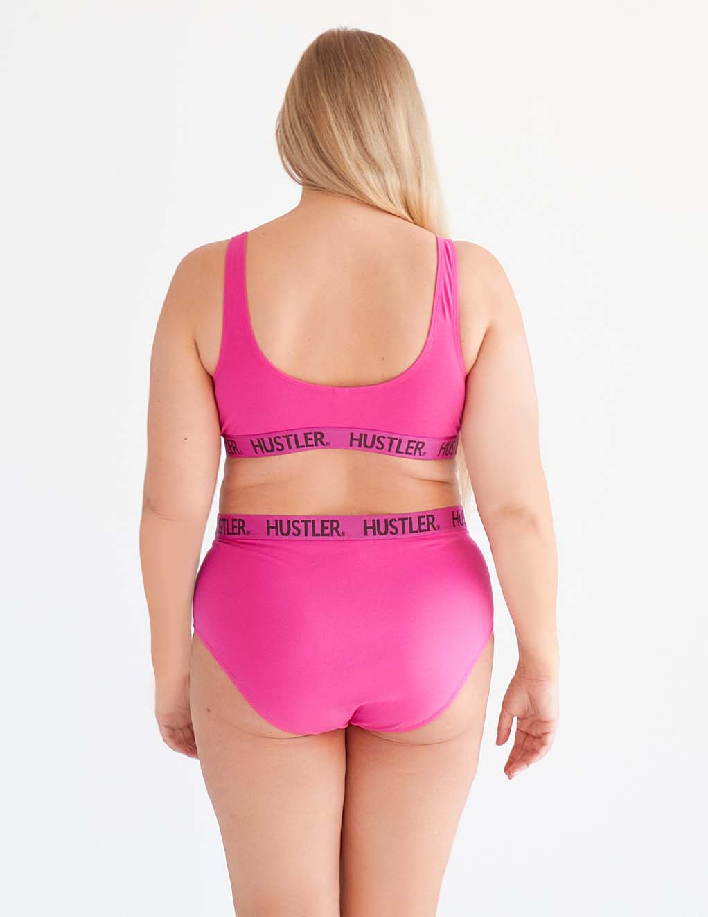 HUSTLER® Cutout Crop Top- Hot Pink/Black- Plus- Back