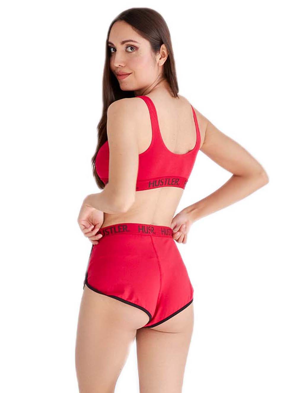 HUSTLER® Cutout Crop Top- Red/Black- Back