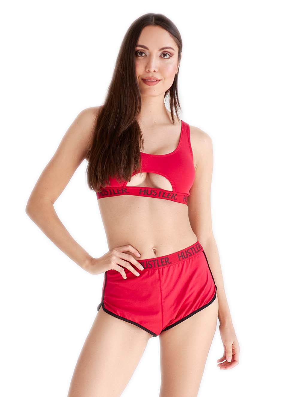 HUSTLER® Cutout Crop Top- Red/Black- Front