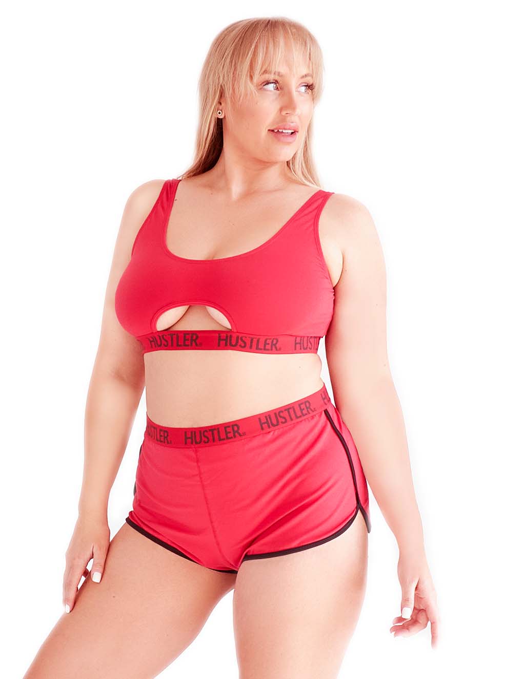 HUSTLER® Cutout Crop Top- Red/Black- Plus- Fornt