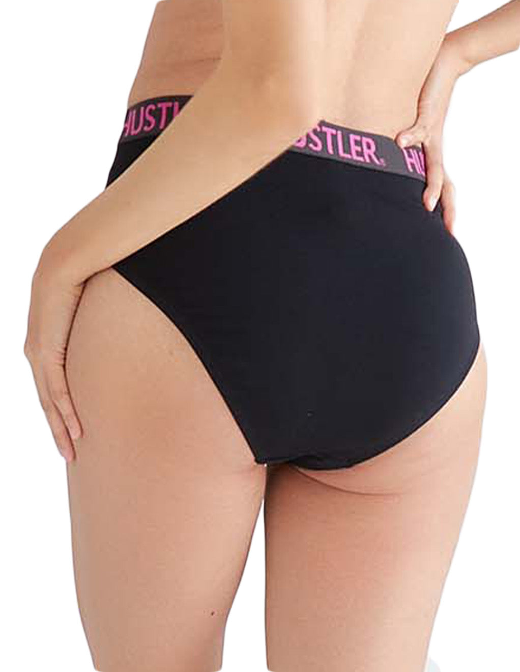 HUSTLER® Full Brief- Black Hot Pink- Back- Cropped