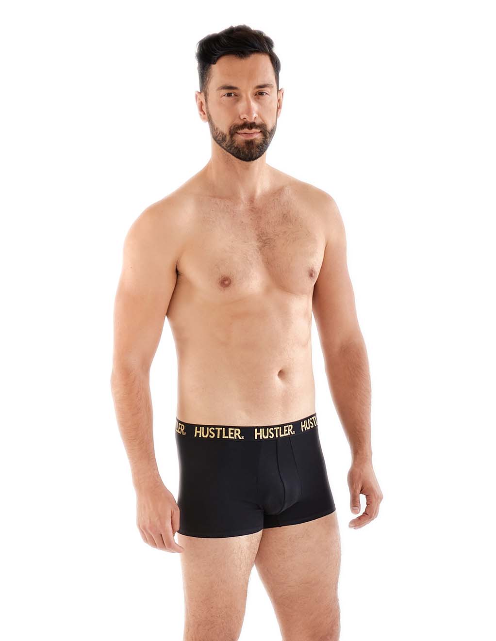 HUSTLER® Mens Boxer Briefs- Black/Gold- Front