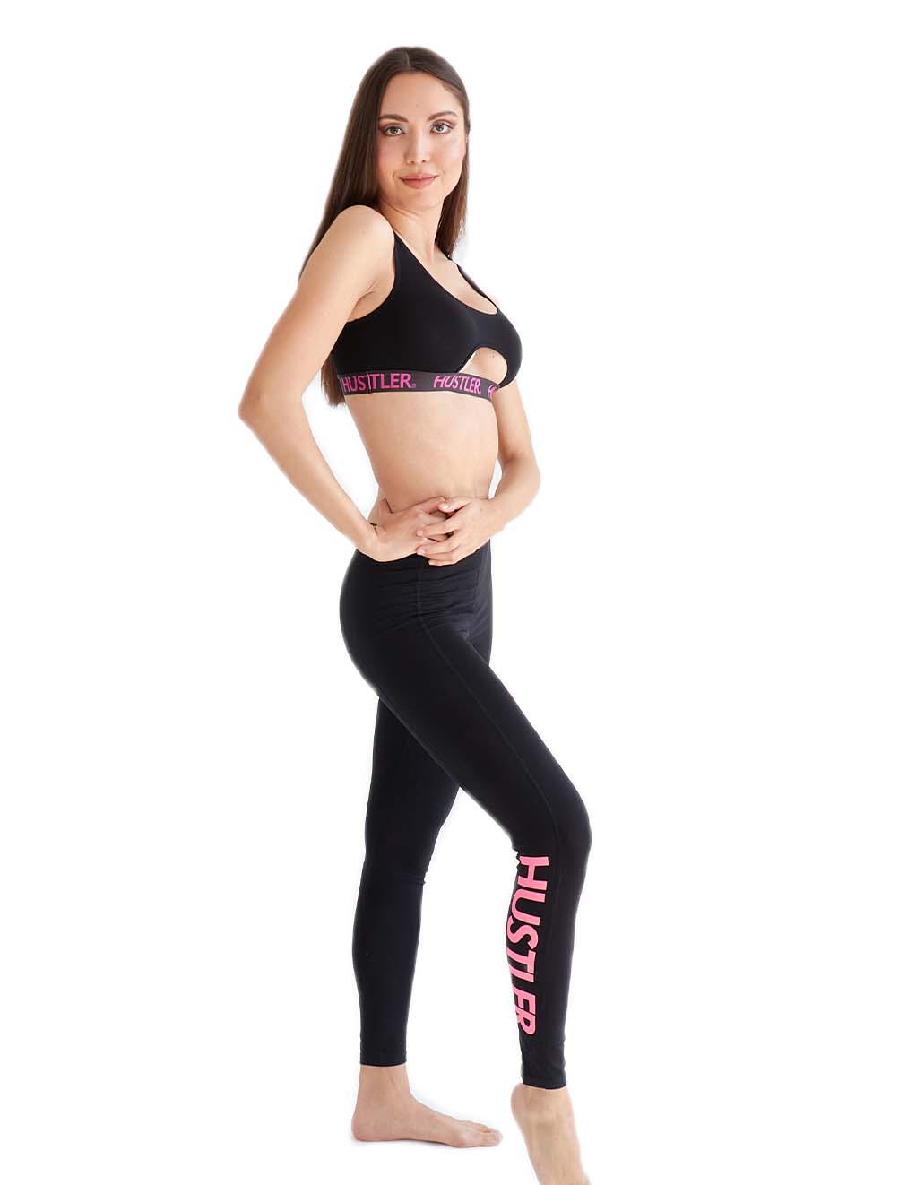 HUSTLER® Leggings- Black/Pink- Front