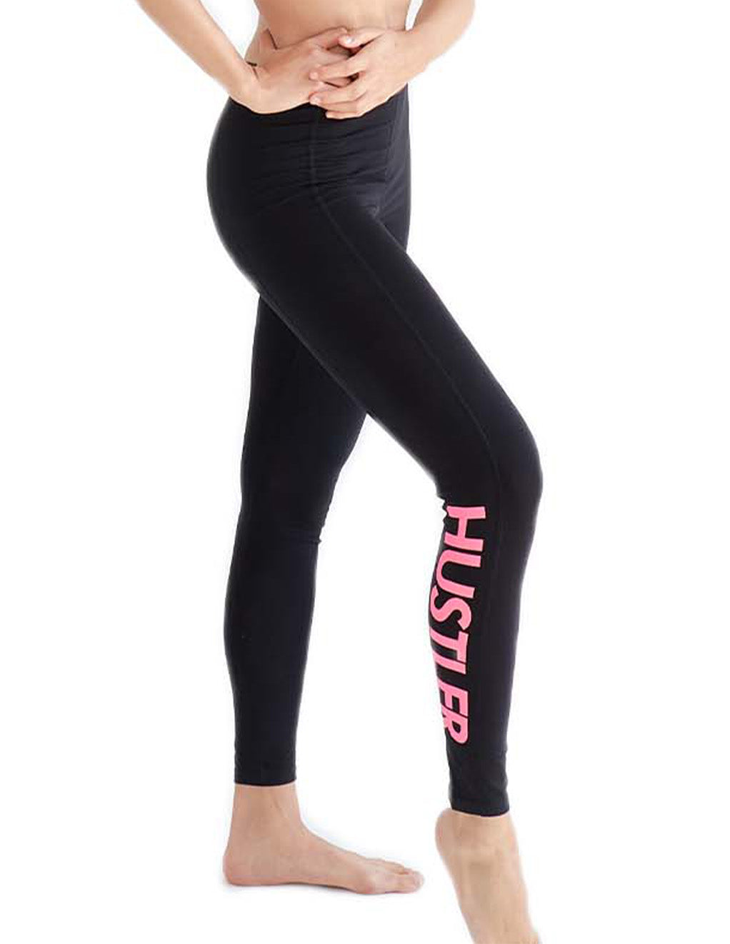 HUSTLER® Leggings- Black Pink- Front- Cropped