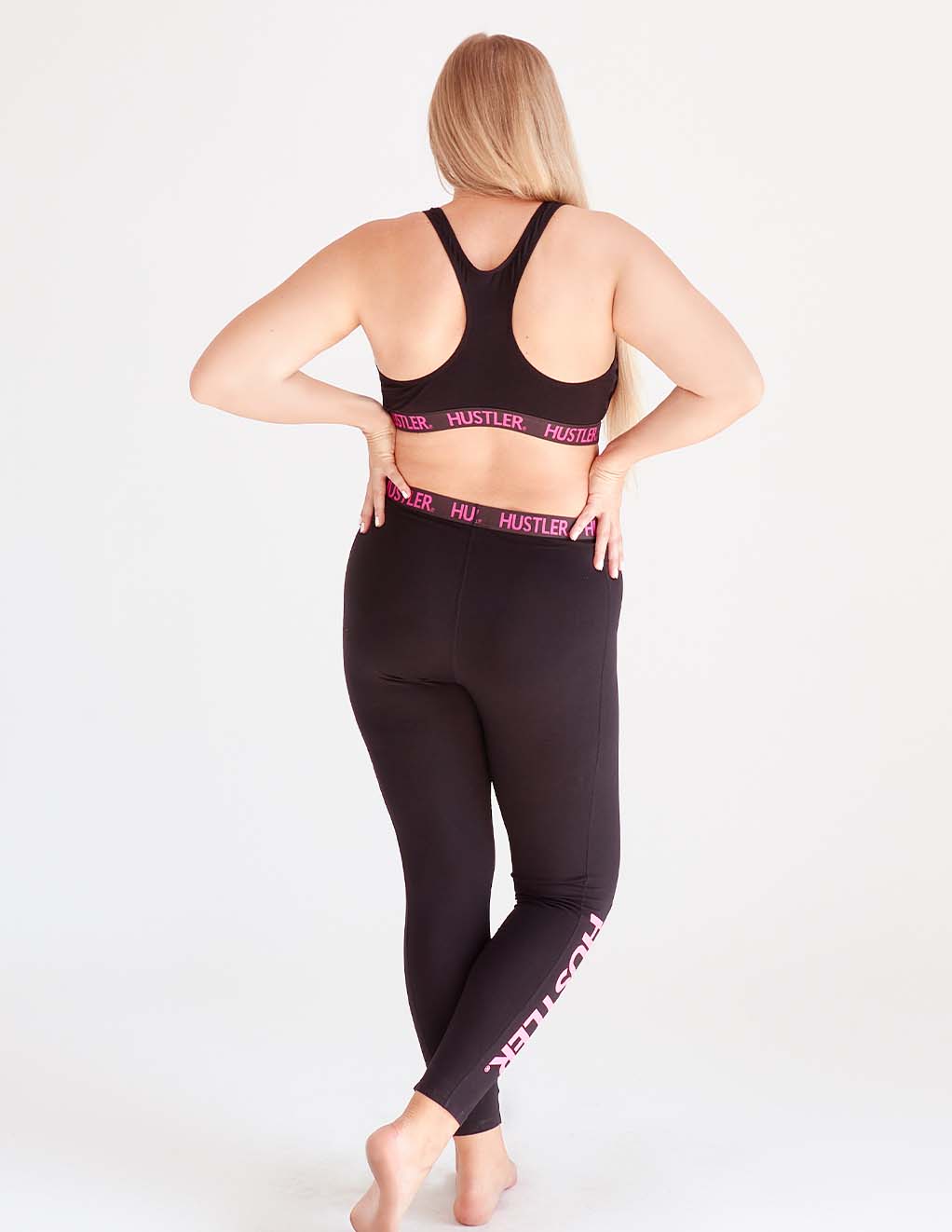 HUSTLER® Leggings- Black/Pink- Plus- back