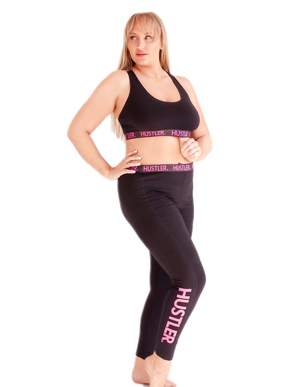 HUSTLER® Leggings- Black/Pink- Plus- Front