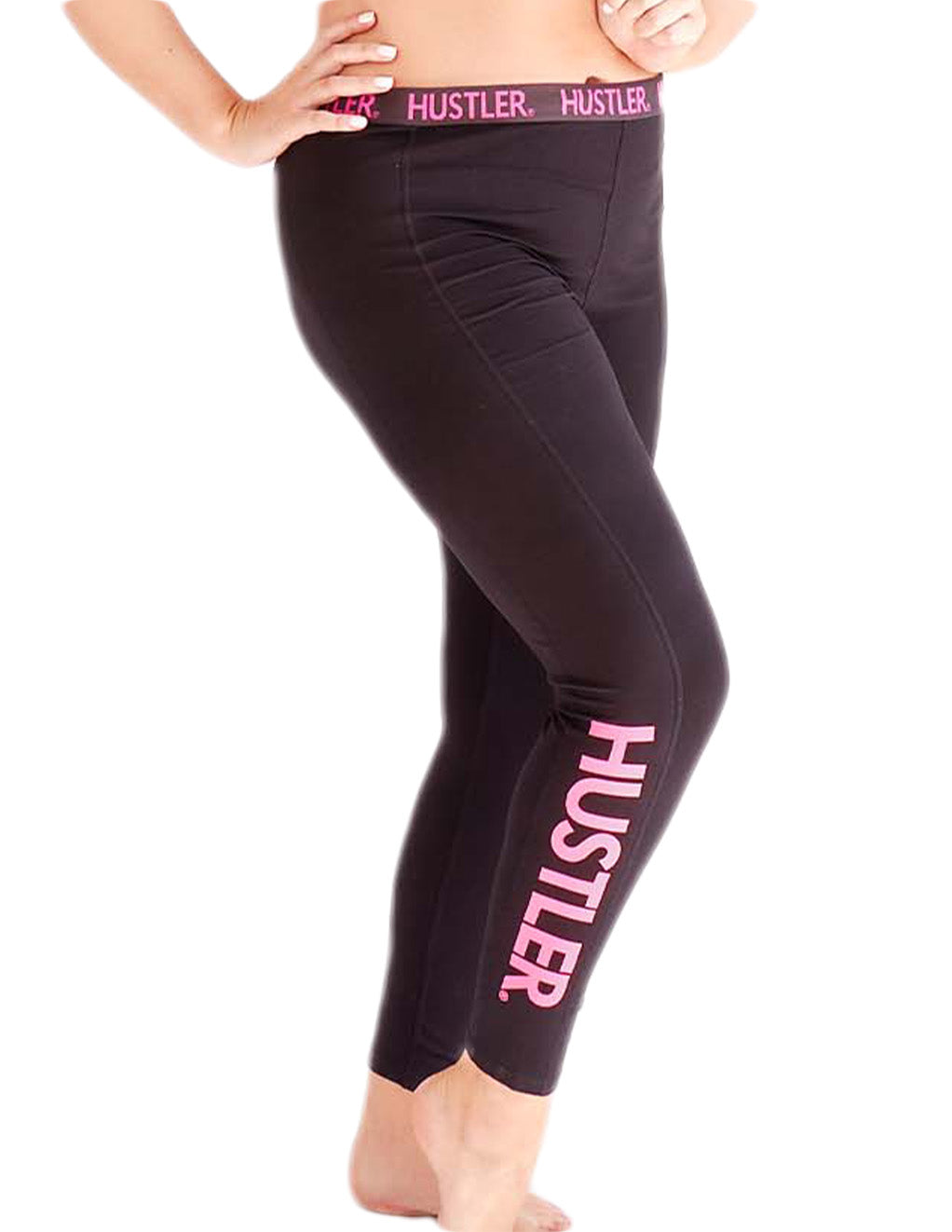HUSTLER® Leggings- Plus- Black Pink- Front- Cropped
