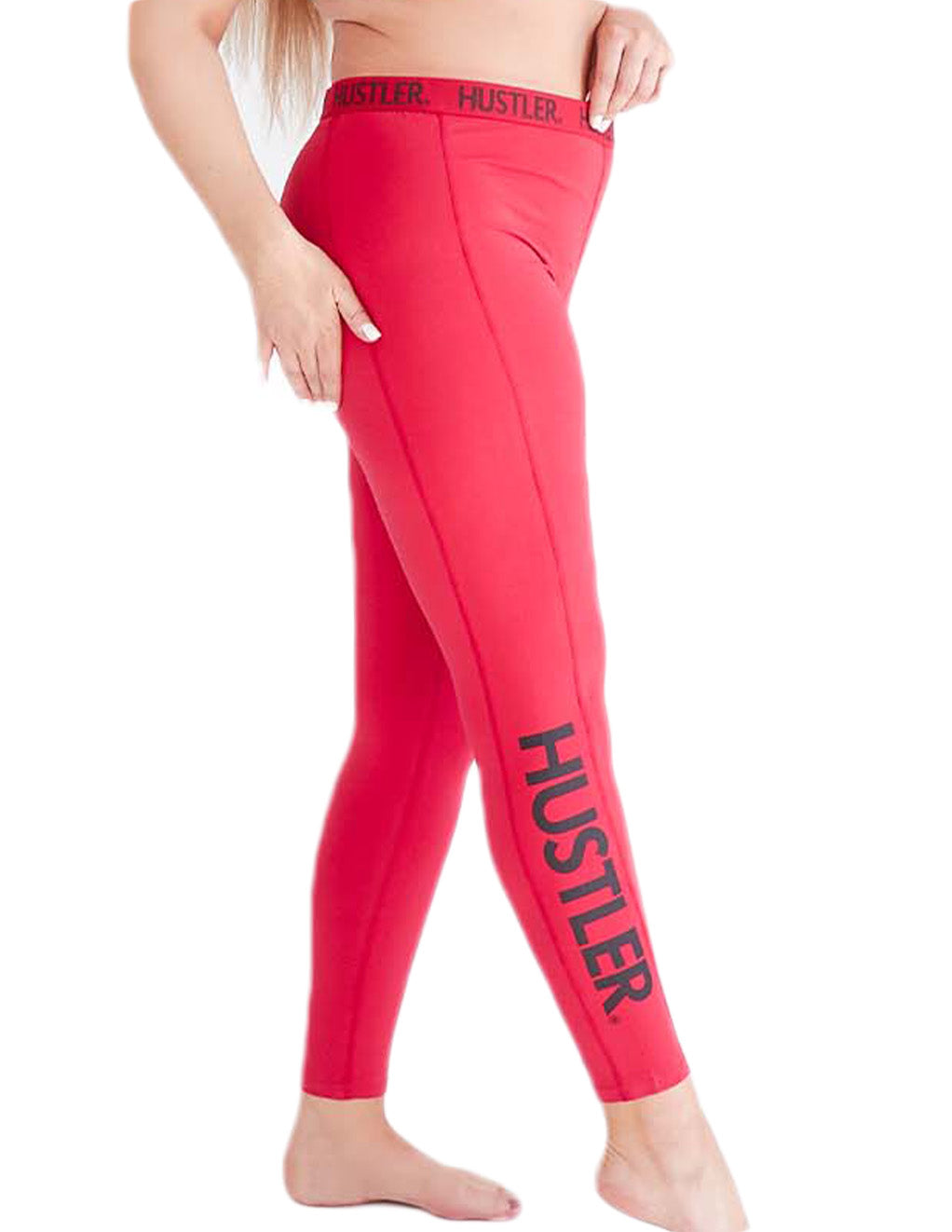 HUSTLER® Leggings- Red Black- Plus- Front- Cropped