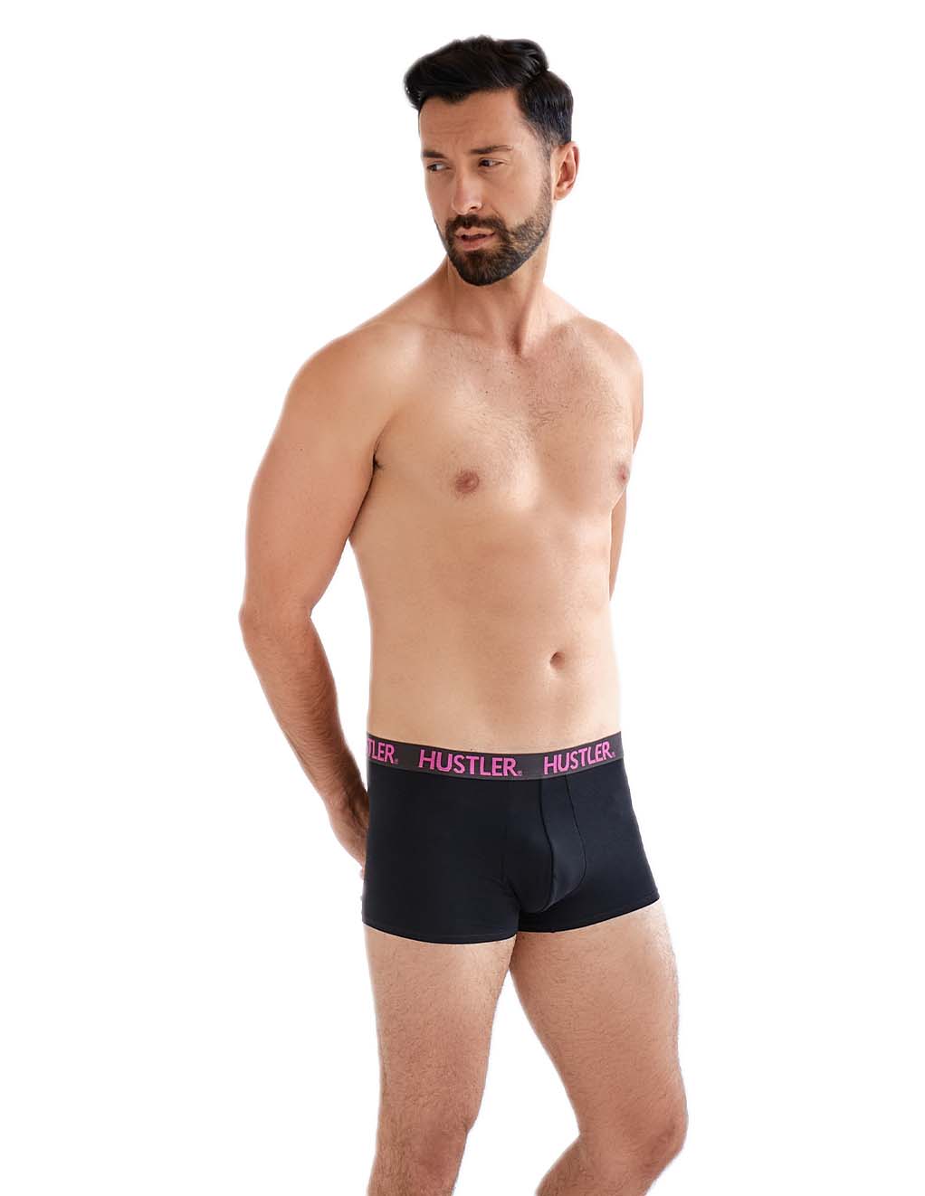 HUSTLER® Mens Boxer Briefs- Black/Pink- Front