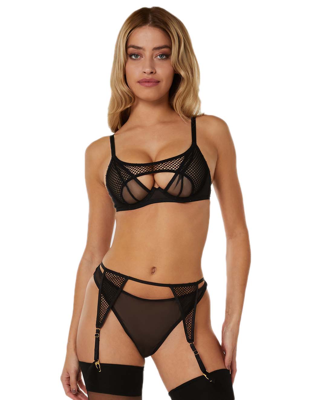 HUSTLER® Greta Garter Belt- Black- Front