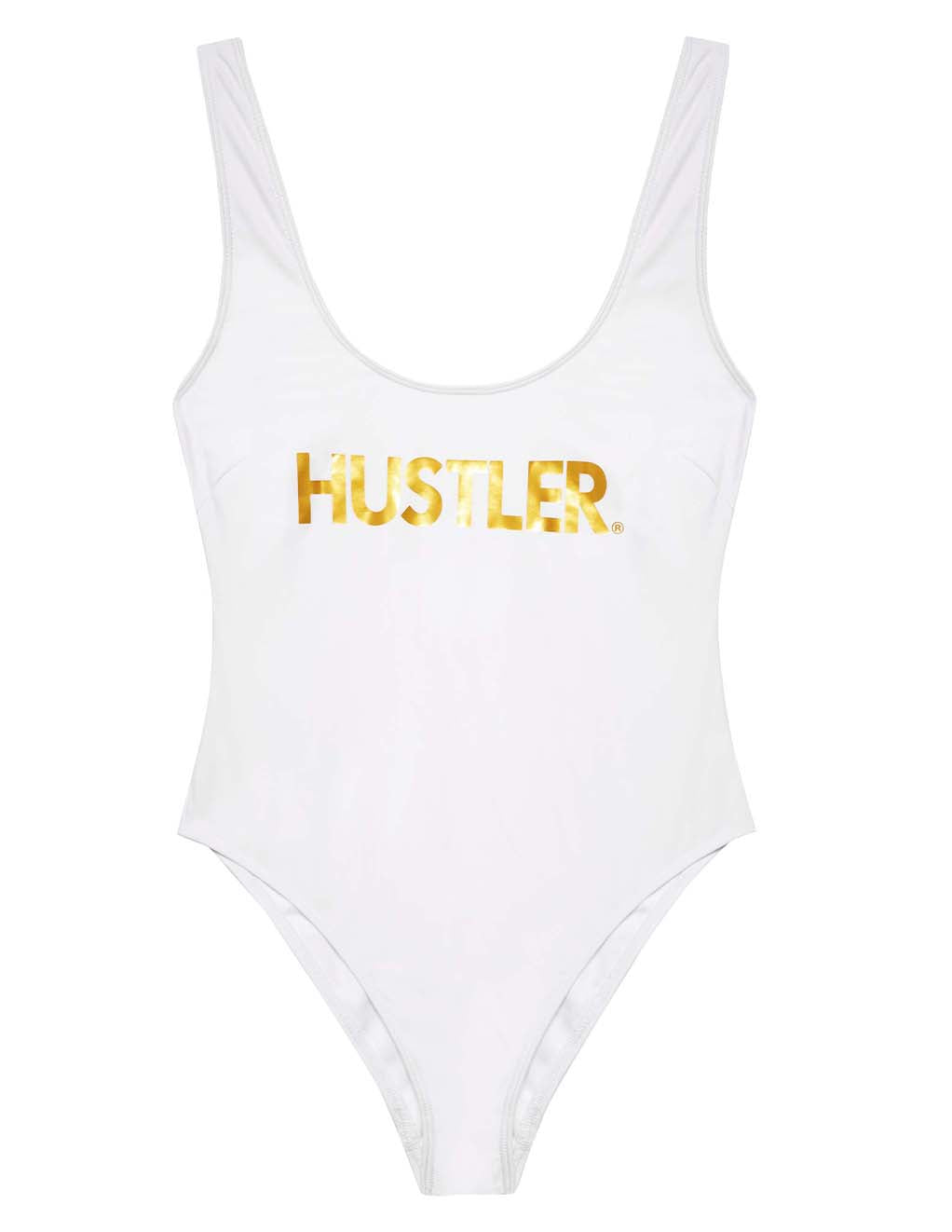HUSTLER® Logo Swimsuit- White- Front Main