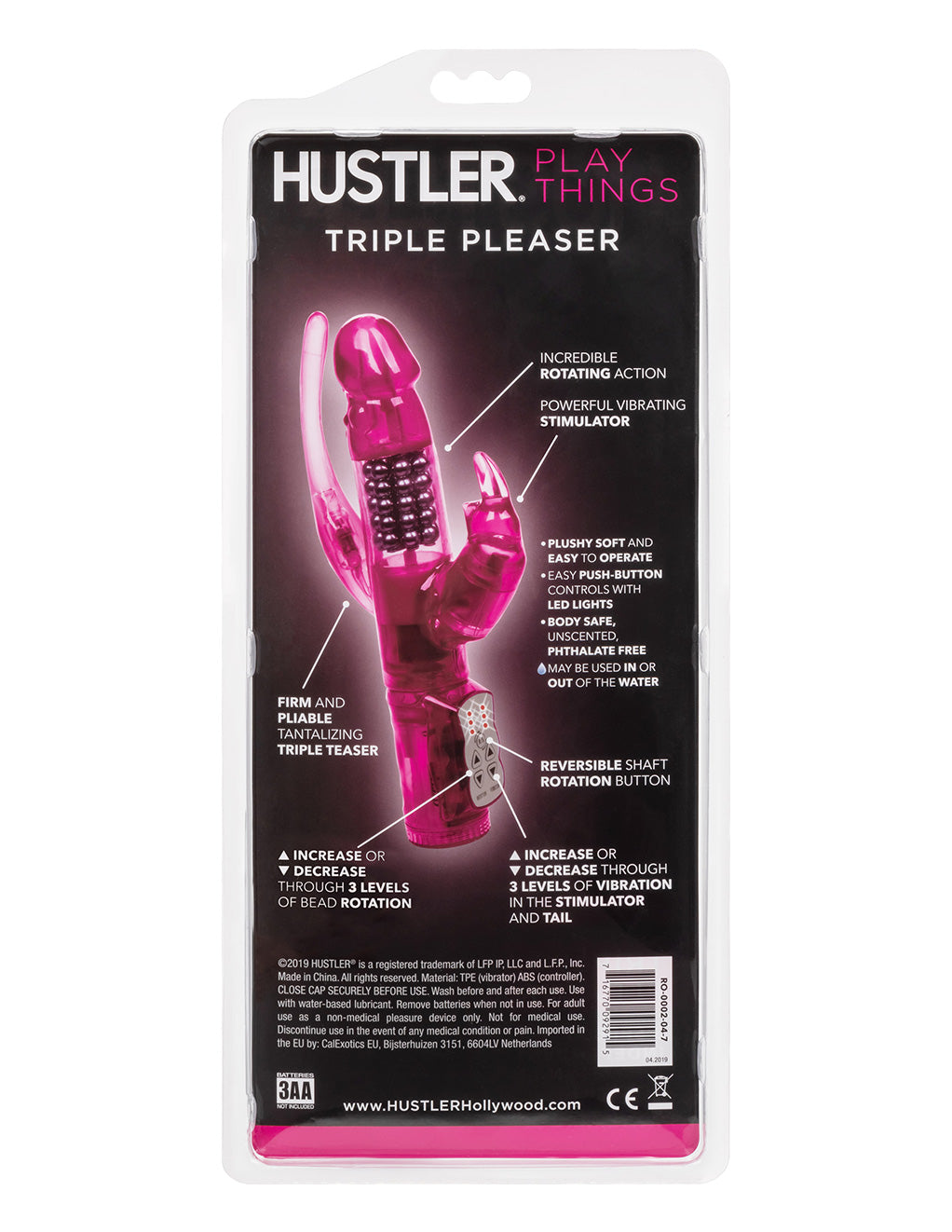 Hustler® Playthings Triple Pleaser Vibrator- Back package