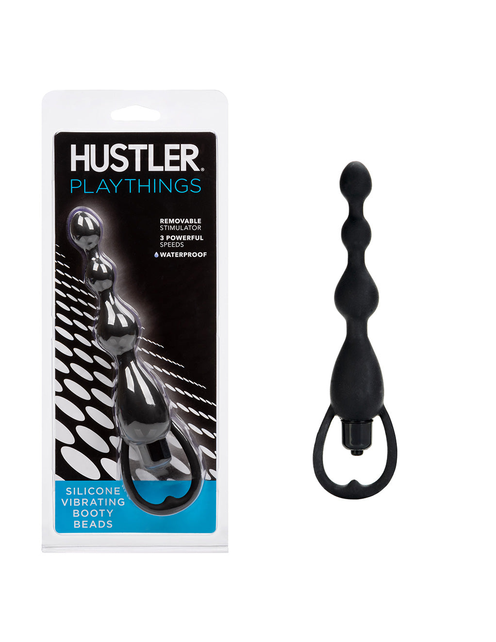 Hustler® Playthings Vibrating Silicone Booty Beads- With package