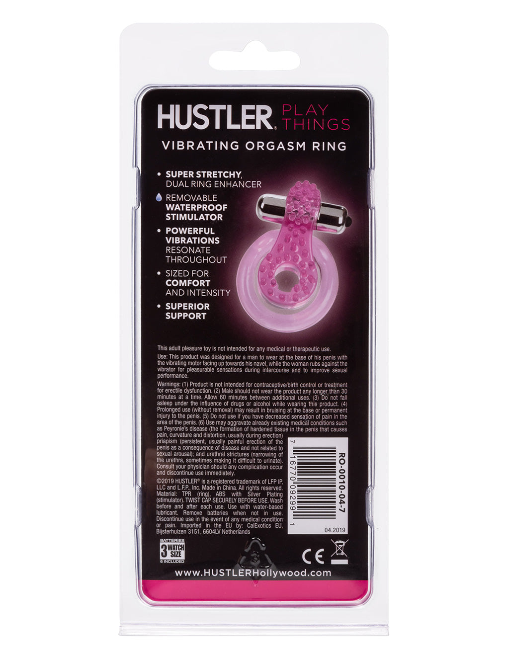 Hustler® Playthings Vibrating Orgasm Ring- Back package