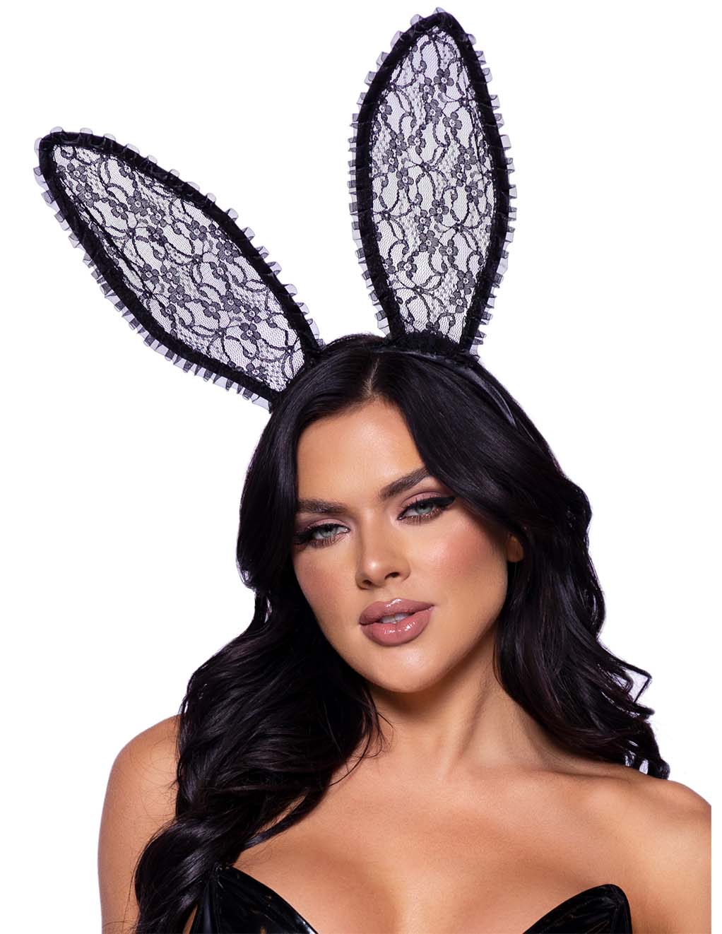 Leg Avenue Ruffle Bunny Ears- Black front
