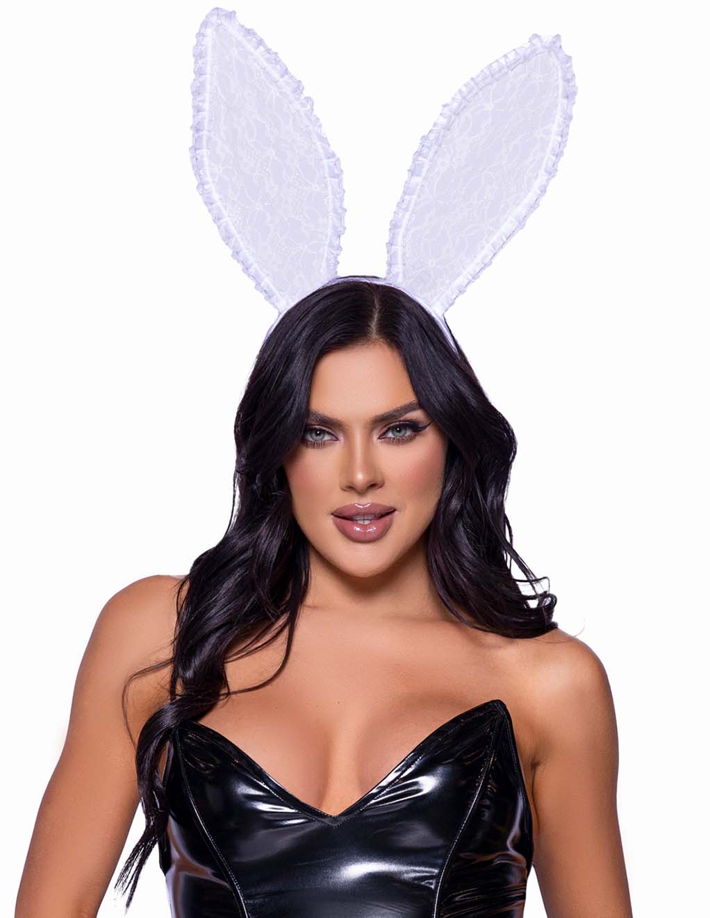 Leg Avenue Ruffle Bunny Ears- White- Front