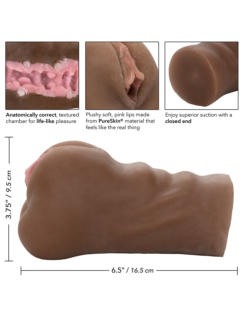 CalExotics Stroke It Pussy- Chocolate- size description