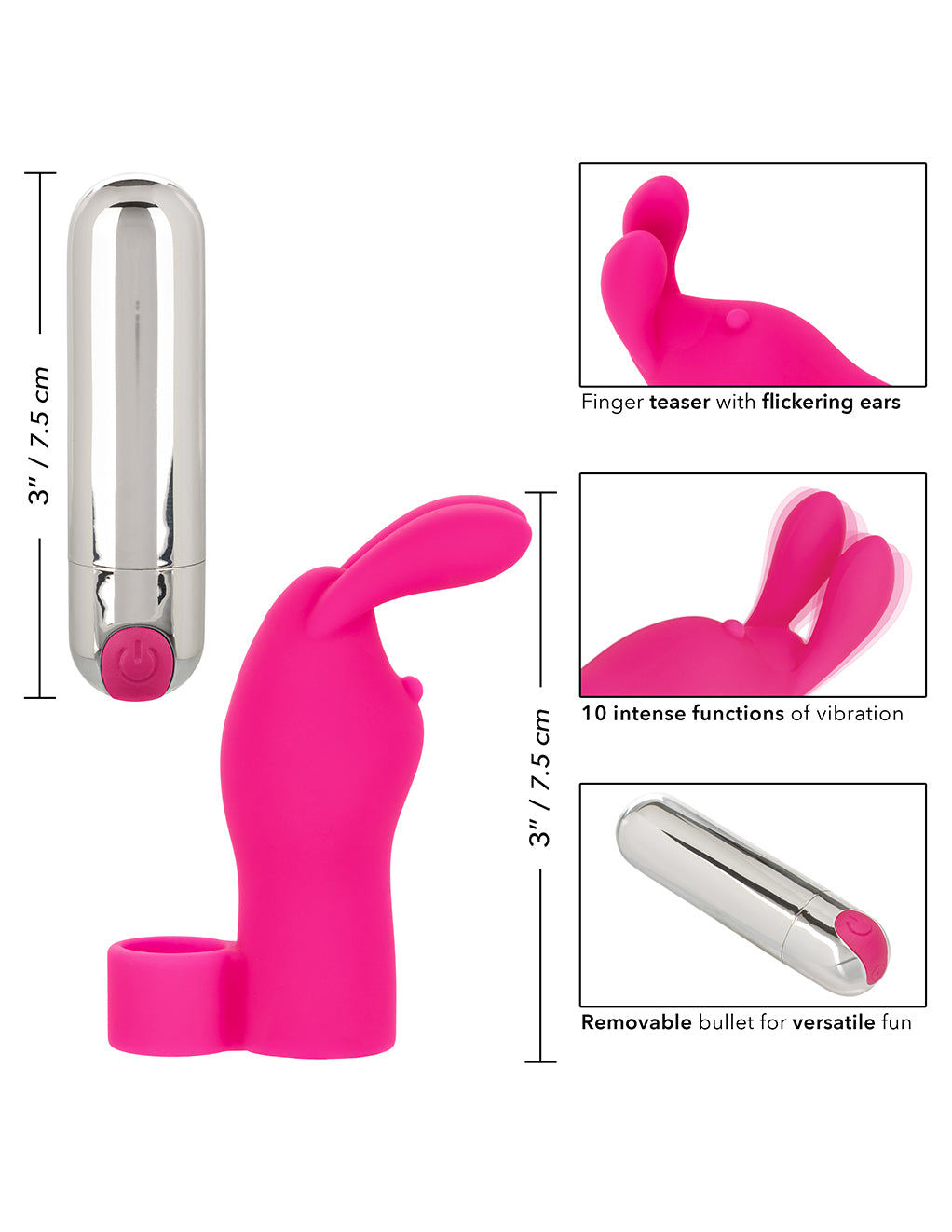 Intimate Play Rechargeable Finger Bunny- size details