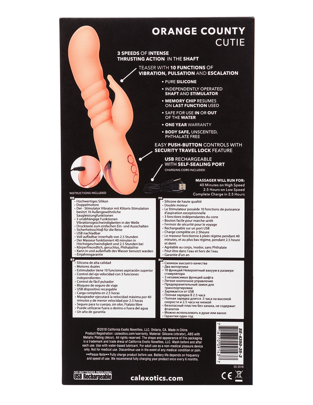 California Dreaming Orange County Cutie Dual Stimulation Vibrator- Box- Back