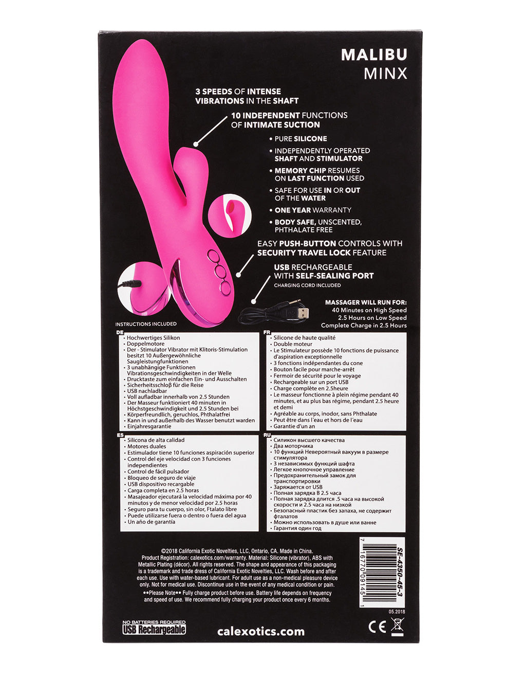 California Dreaming Malibu Minx Dual Stimulation Vibrator- Box- Back
