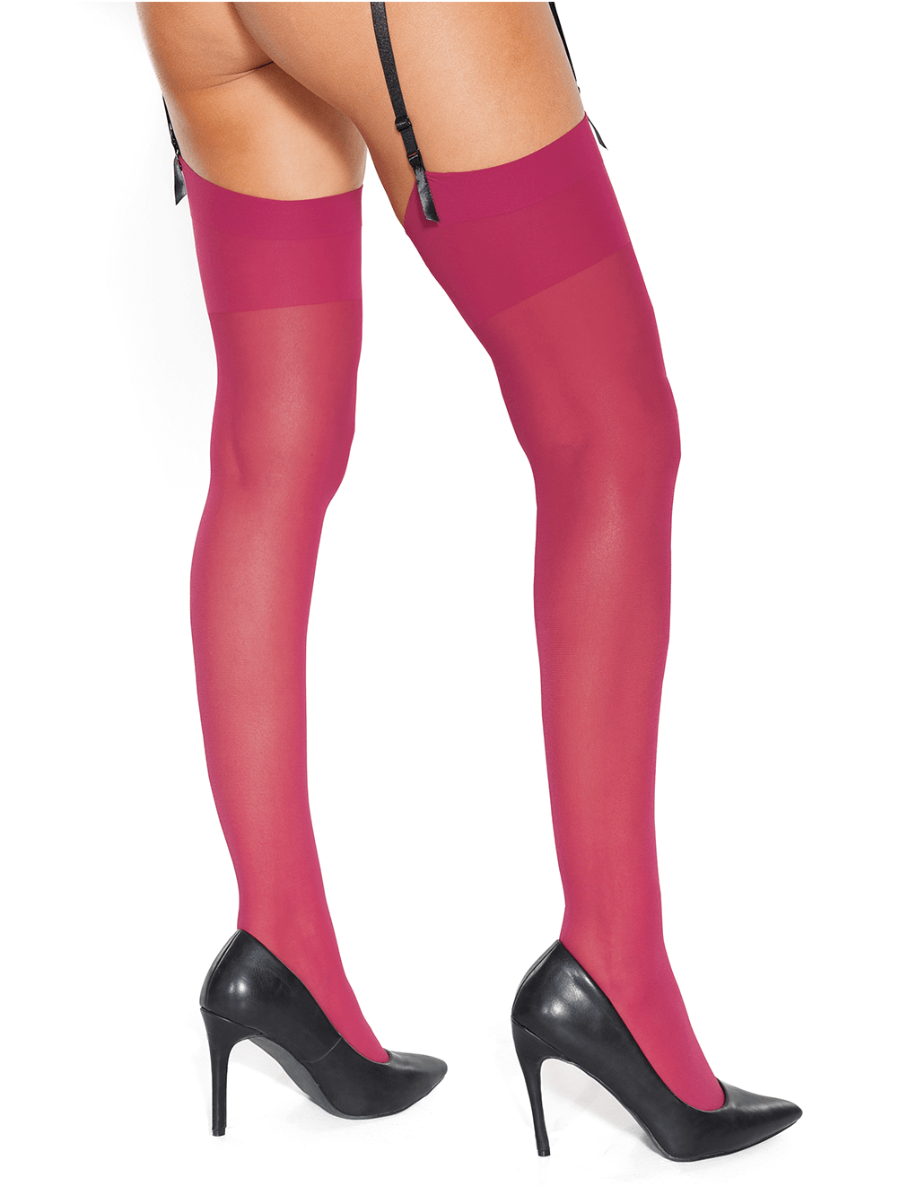 Coquette Solid Top Sheer Stockings - Raspberry - Back