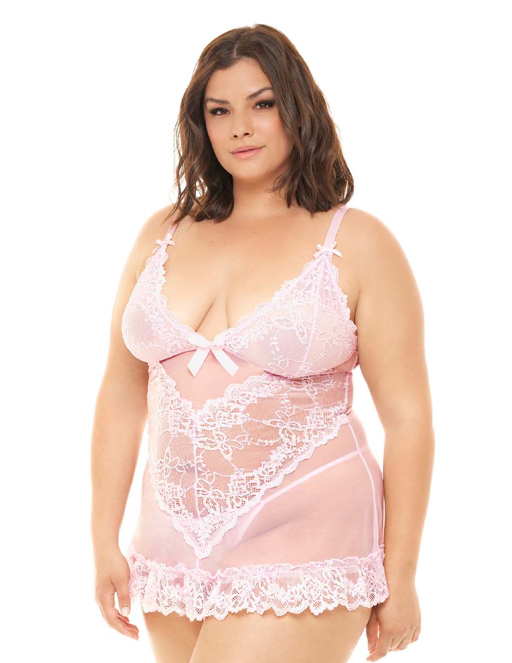Oh La La Cheri Valentine Babydoll- Pink TUlle Plus Front