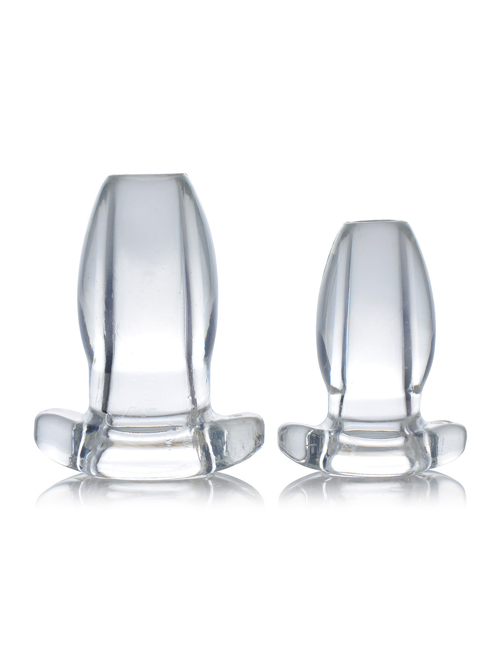 XR Brands Clear Hollow Anal Plug Small And Large Front
