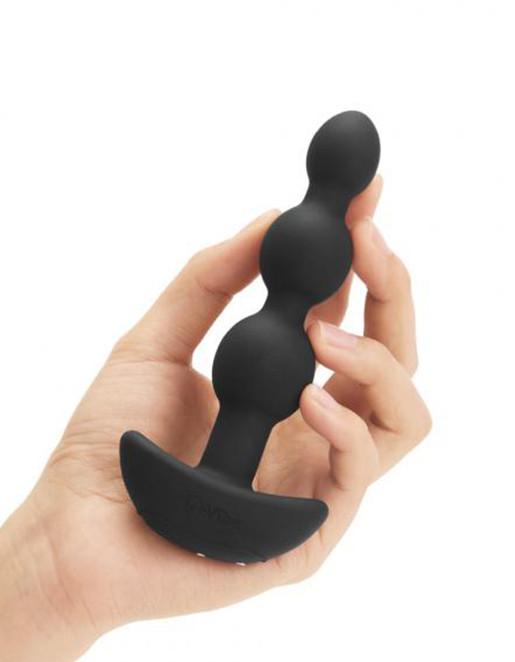 B-Vibe Triplet Vibrating Anal Beads- Black- In hand