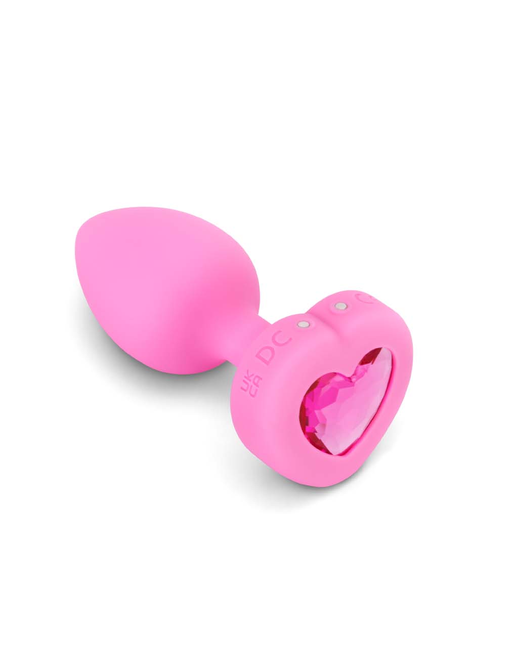 B-Vibe Vibrating Heart Plug S/M Pink Topaz- Angled