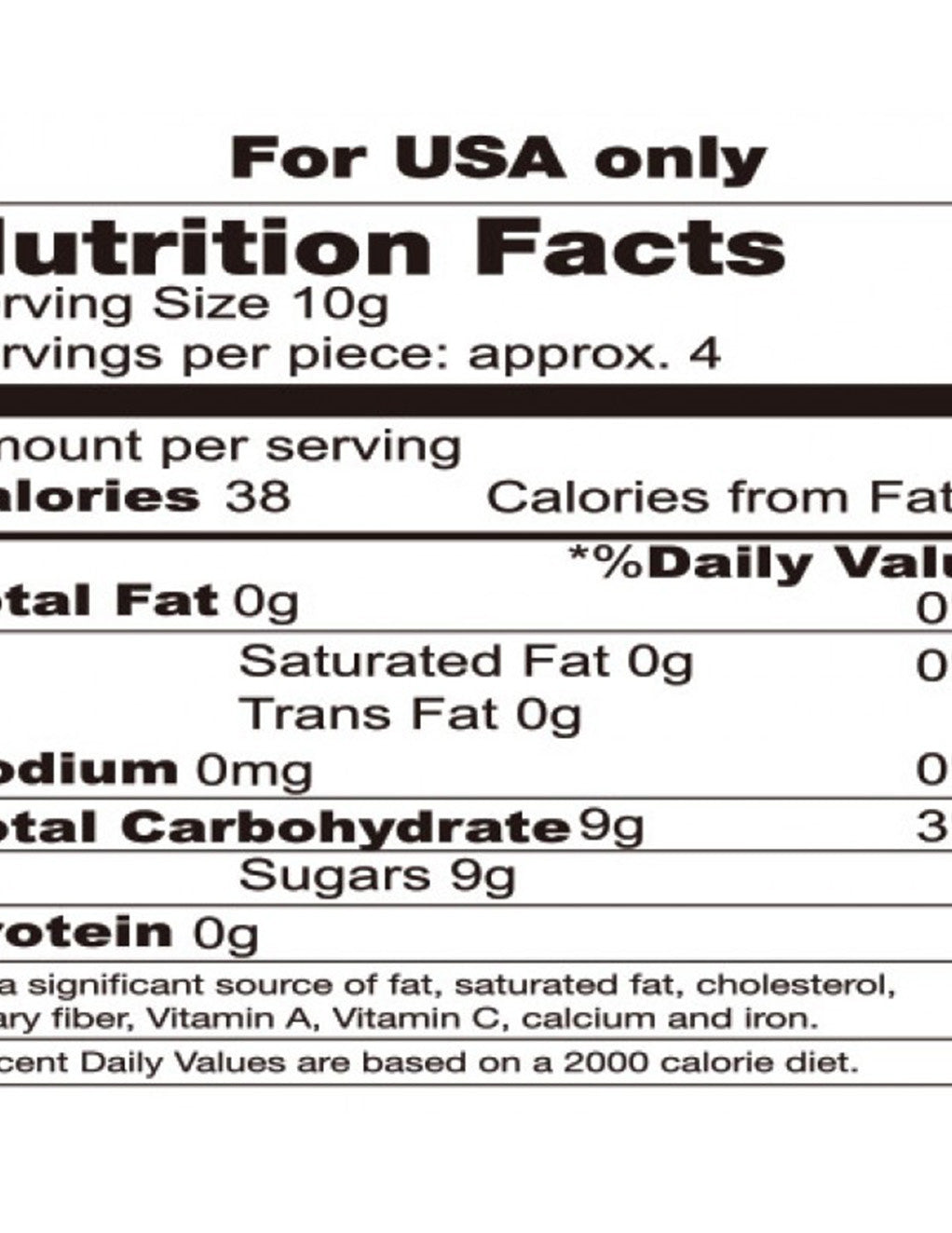 Sweet and Sexy Candy Cuffs- Nutrition facts