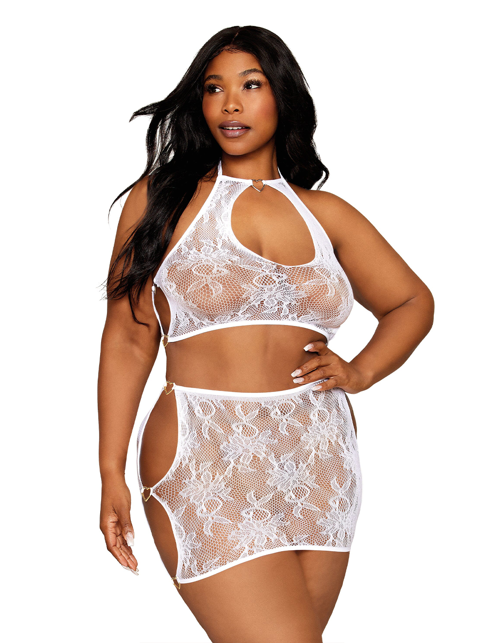 Seamless Lace Bralette & Mini Skirt Set Queen Size Front