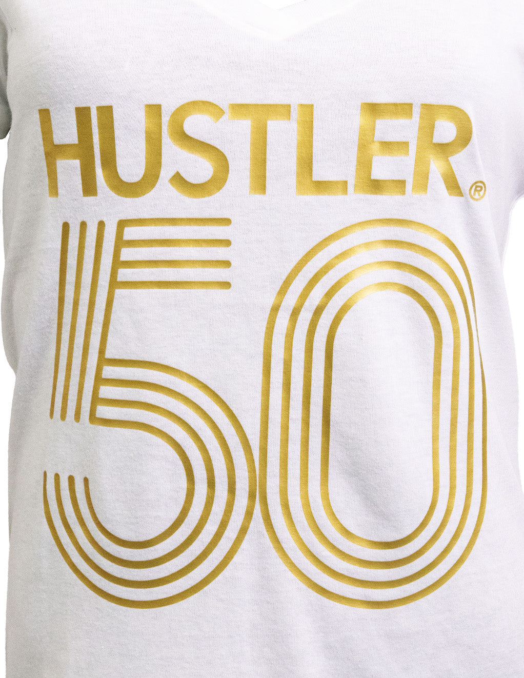 HUSTLER 50th Anniversary V Neck Tee