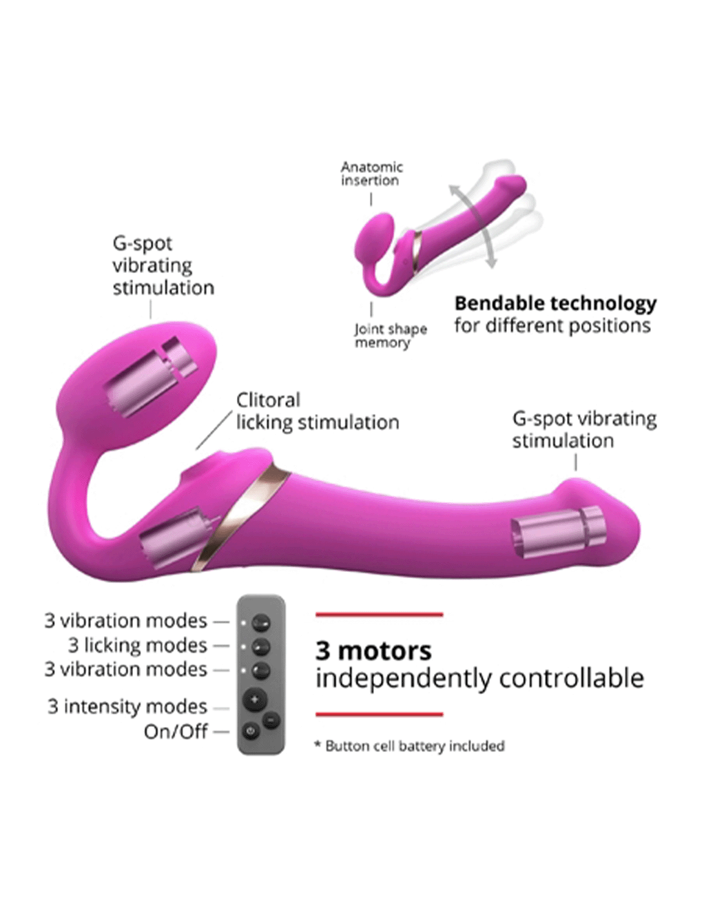 Multi-Orgasm Bendable Vibrating Strap-On w. Suction